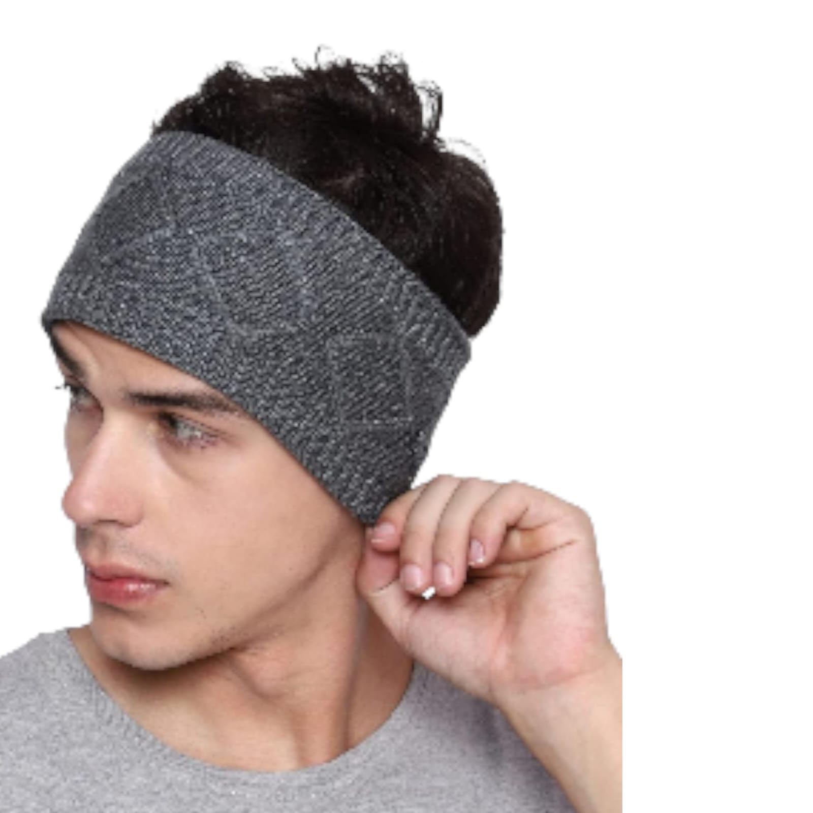 Winter Knit Headband, Unisex Woolen Earwarmer for Men and Women, Grey Cable Knit Pattern
