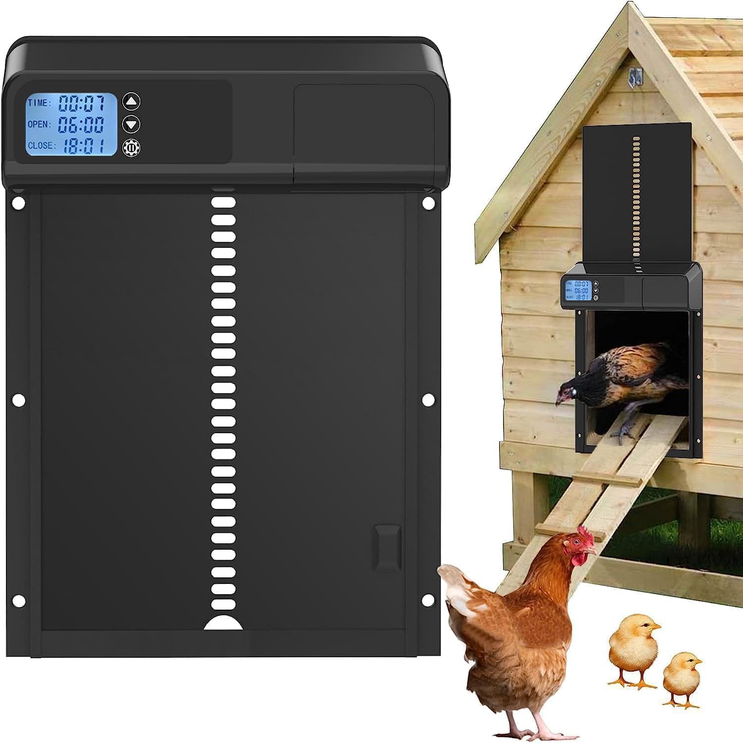Porte de poulailler automatique en aluminium avec minuterie et écran LCD