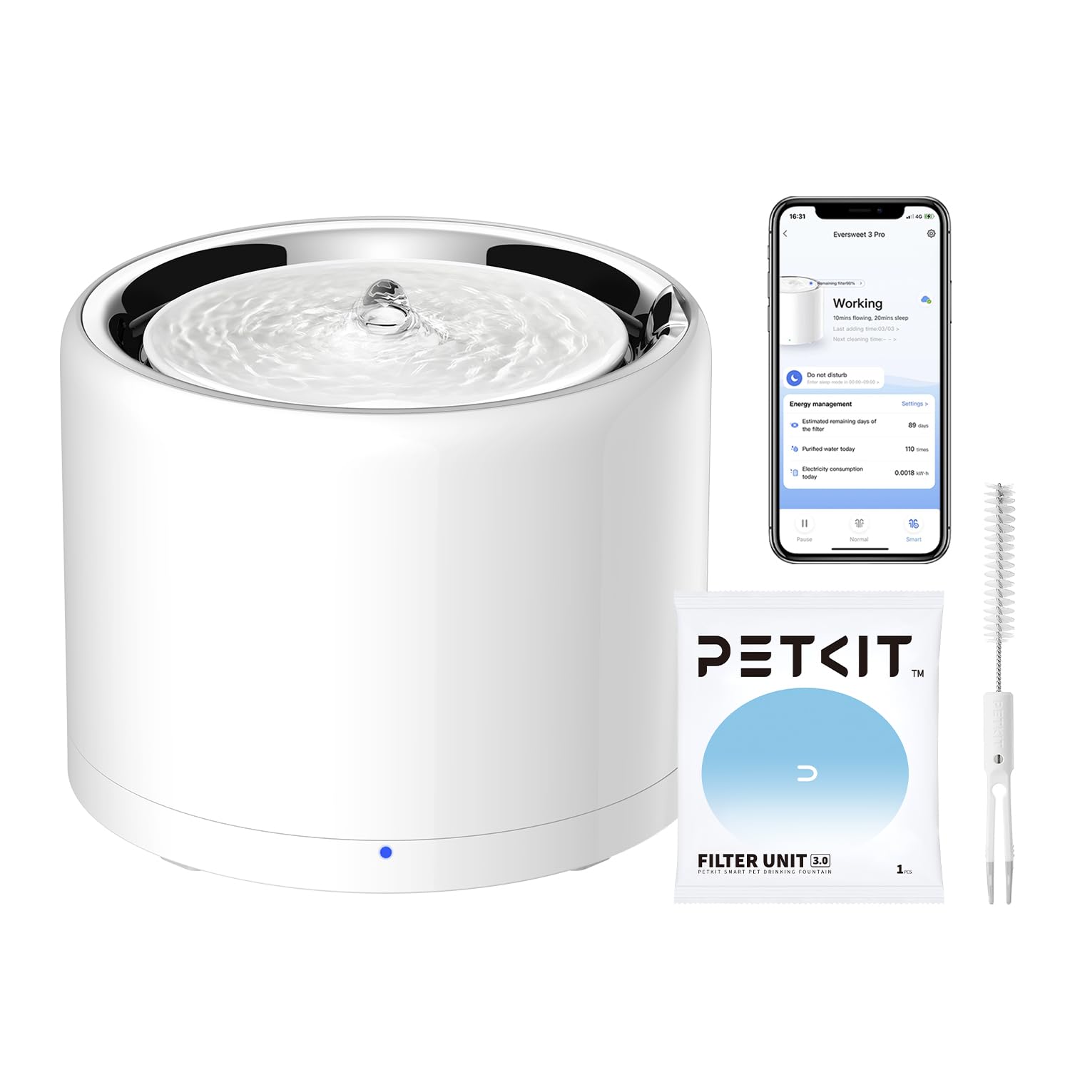 Eversweet 3 Pro Cat Water Fountain with Wireless Pump, 1.6L/56oz Stainless Steel Pet Fountains for Cats Indoor, Automatic Water Dispenser Ultra Quiet, App Monitoring