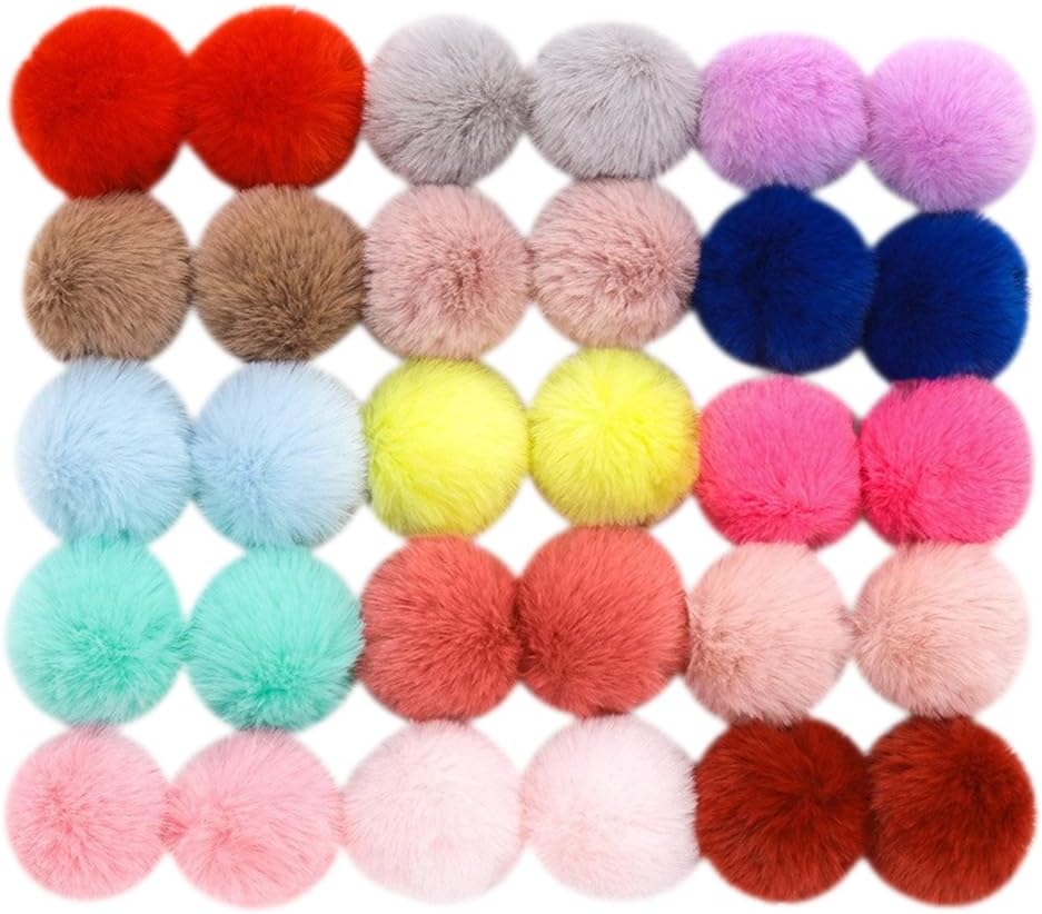 30 Pcs 6 cm Faux Fur Pom Poms Fluffy Pom Pom Balls for Crafts Large Soft Pom Poms Furry Plush Pom Pom Balls Decorative Colorful Pom Poms Knitting Hat Pom Poms with Elastic Loop