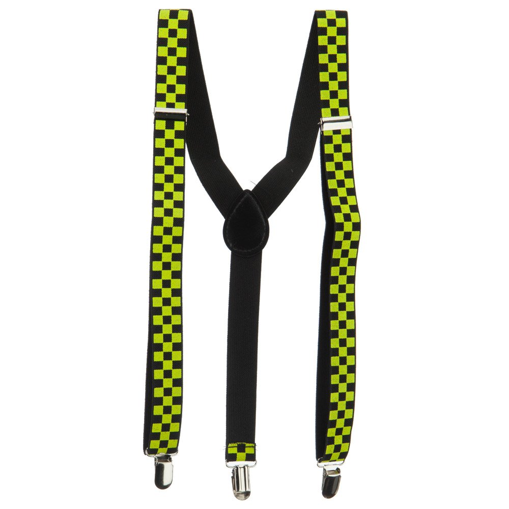 Three Block Checker Suspenders - Neon Yellow OSFM