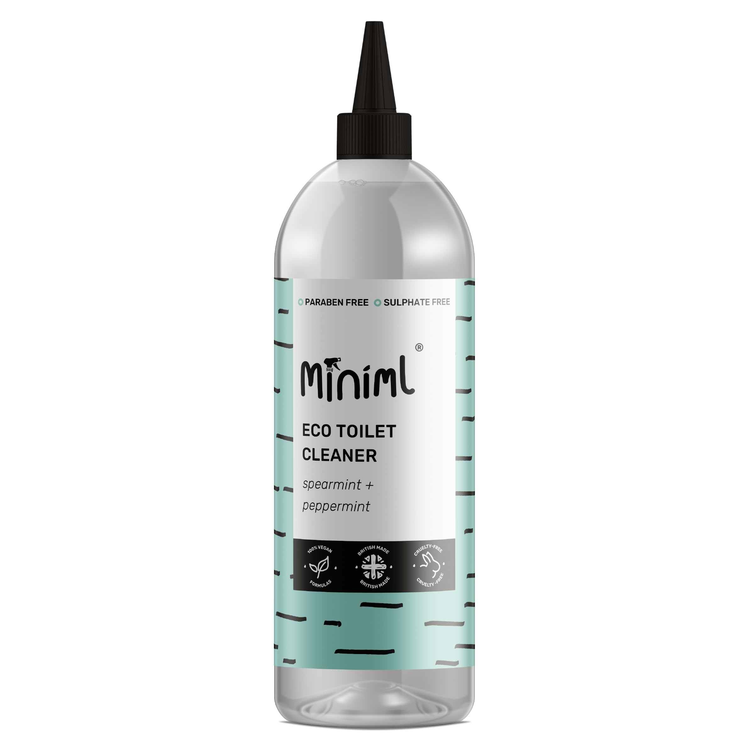 Miniml Eco Toilet Cleaner Spearmint & Peppermint 1L - All Natural Limescale Remover, Descaler and Heavy Duty Refill Rim & Bowl Cleaning Liquid Antibacterial Bleach - 100% Vegan & Cruelty Free