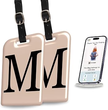 tag8 2 Pack Luggage Tags for Suitcases, 26 Initial Letter Travel Luggage Baggage Identification Labels ID Tag with Global Loss Recovery Service | Airline Compliant | SITA World Tracer Code Enabled M