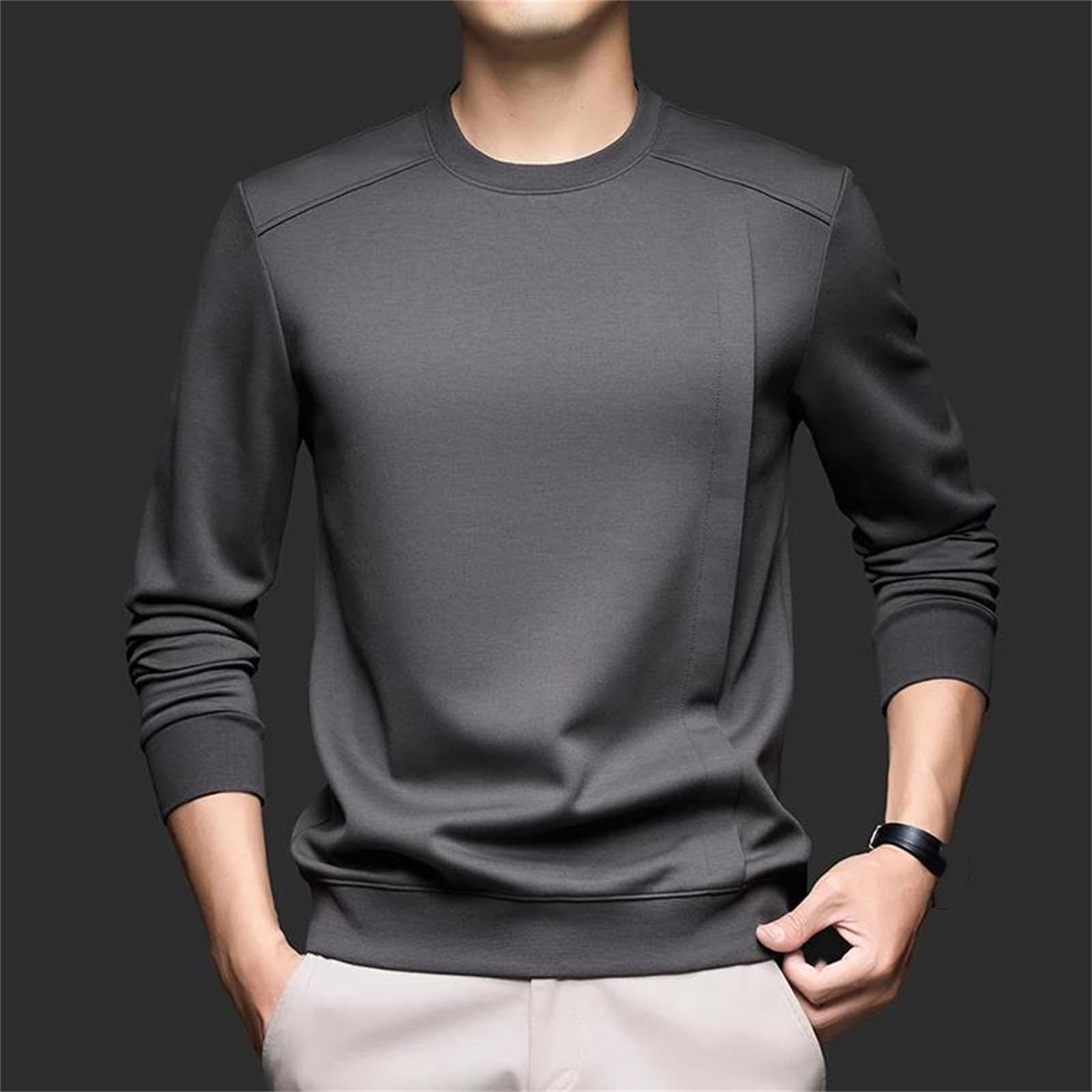 Sudadera de cuello redondo para hombre, casual, manga larga, cómoda, básica, para uso diario