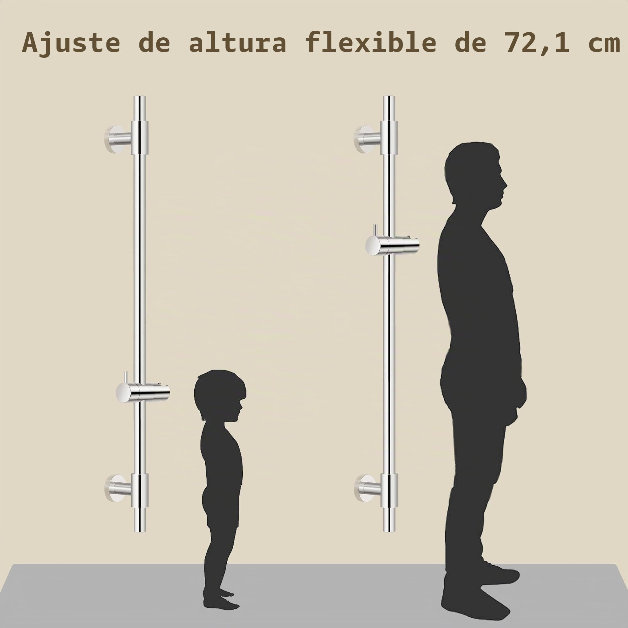 KES Barra Ducha Grifo Barra de Ducha Acero Inoxidable 18/8 Barra Soporte Ducha con Soporte Alcachofa Ducha 78CM Ajustable Pared Pulido, F209S78-PS