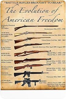 Vintage Gun Metal Signs The Evolution Of American Freedom, Knowledge Poster Wall Decor Vintage Metal Plaque For Home Kitchen Office Club Man Cave 8x12inch