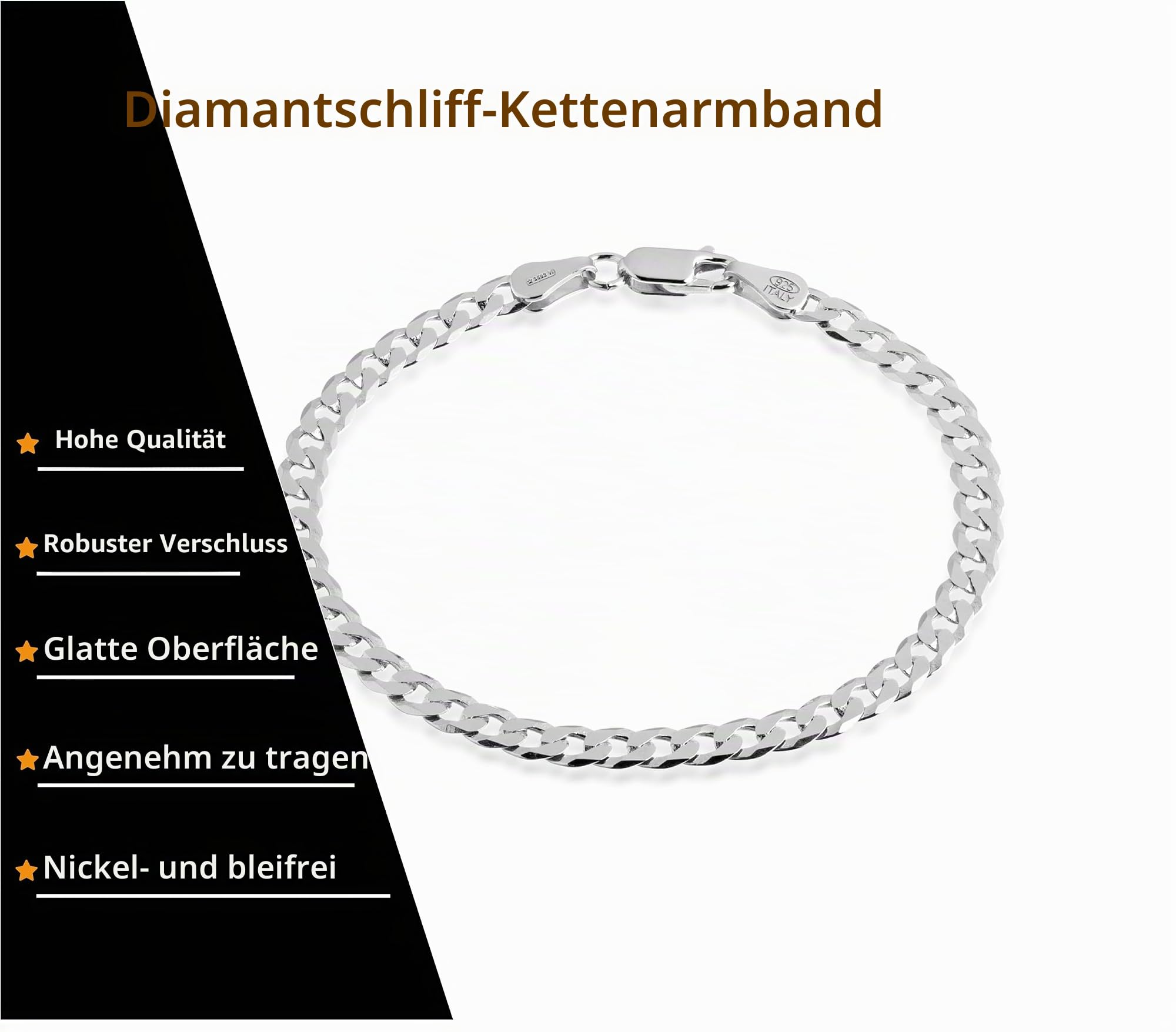 QUADRI Silber Armband Herren - Armbänder für Herren - Panzerkette Armband | Armband Herren Silber 925 Made in Italy - Herren Schmuck