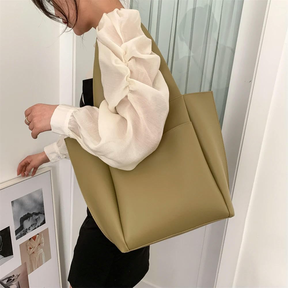 Bolso de Mano Informal de Piel Suave Mujer, de Color Liso, de Gran Capacidad, con un Solo Hombro y Bolsillo Exterior