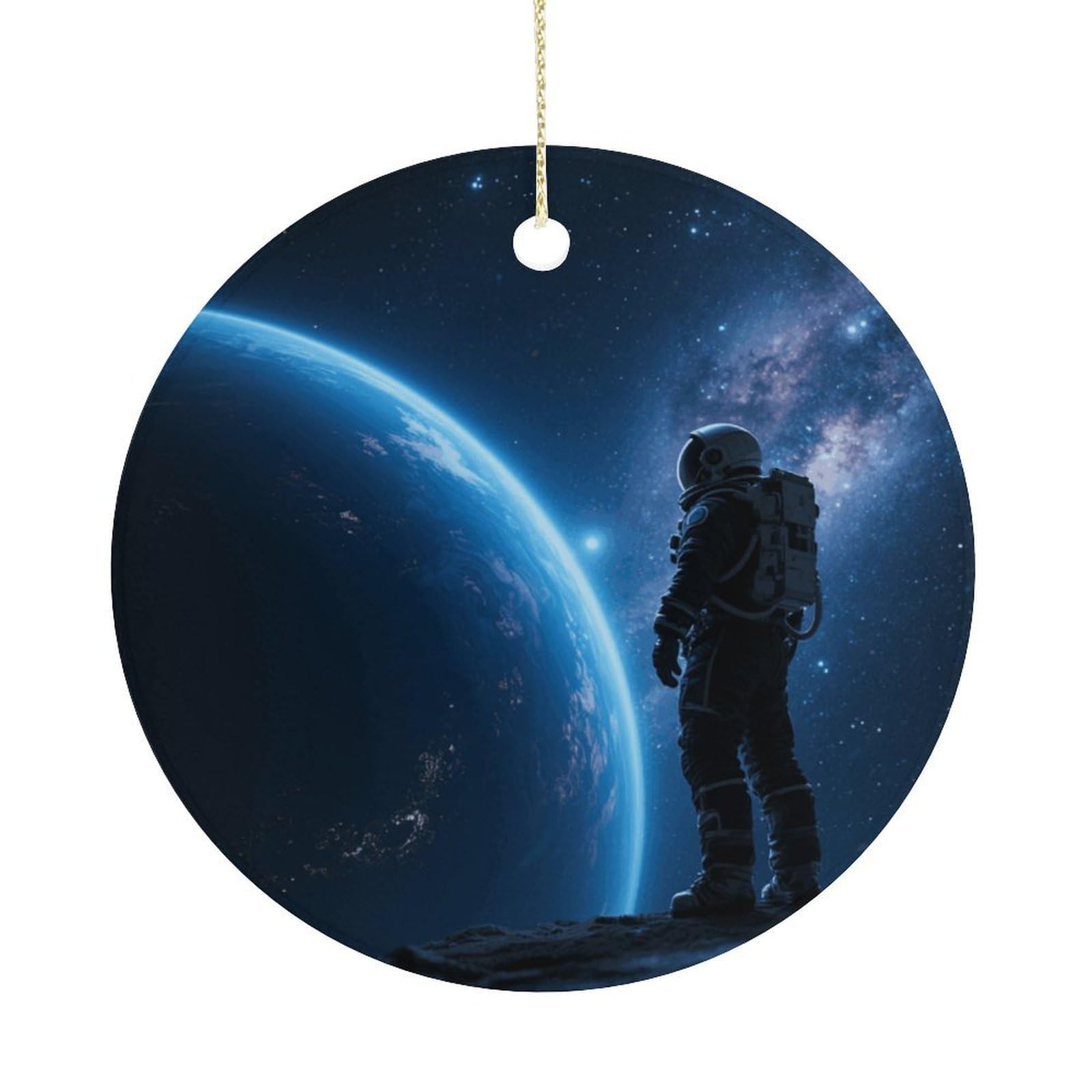 Personalized Christmas Ornaments 2025 Ceramic Hanging Space Astronaut Ornaments with Gold String Double-Sided Vintage Holiday Decorations for Tree Mantel Tabletop Xmas Party Favors