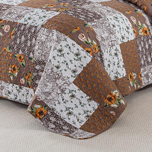 BEDIFANY Cotton Filling Queen Quilt Set - Reversible Farmhouse Bedspreads Queen Size with 2 Pillow Shams - Lightweight Queen Size Quilt Bedding Sets, 3 Pieces (90 x 98 inch)