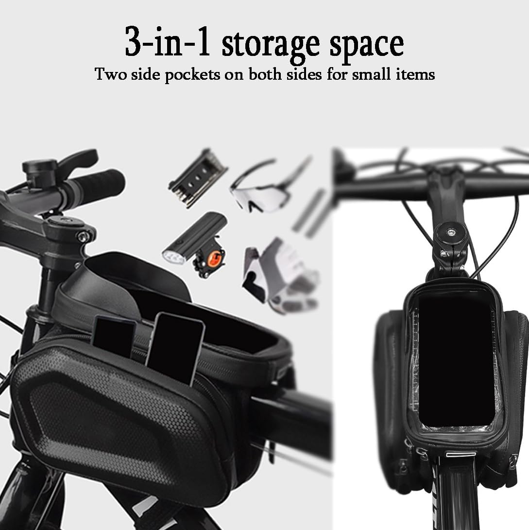 Bike Frame Bag for Specialized Turbo Levo 2018 2020 2022, Top Tube Phone Holder with Touch Screen, Large Capacity with 2 Side Storage Pockets, Headphone Port, 3-Point Straps