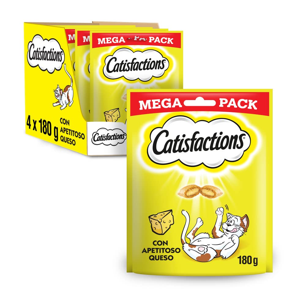 Catisfactions Premios para Gatos Sabor Queso, Maxipack (Pack de 4 x 180g)