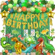 125pcs Dinosaur Birthday Party Decorations, Dinosaur Balloons Arch Garland Kit with Fringe Curtain, Balloons for Party Baby Shower Decorations for Boy Kids