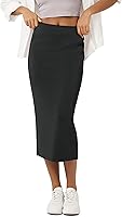 ODODOS Women's Modal Soft Midi Skirt - High Waist Back Slit Pencil Skirt with Pockets for Work & Casual Wear
