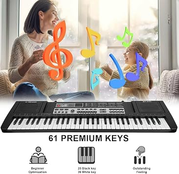 61 Key Keyboard Piano with Microphone, Speakers, Portable Electric Keyboard Piano for Beginners, 16 Tones, 10 Rhythms, 6 Demos, 8 Percussion