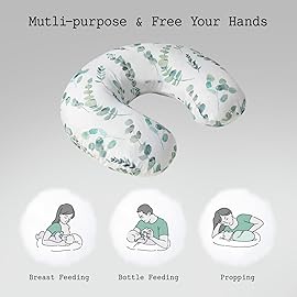 Little Grape Land Nursing Pillow for Infants, Breastfeeding Pillows, Baby Support Pillow for Nursing, Bottle Feeding, Tummy Time with Machine Washable Cover & Breathable Filling, Green Leaves