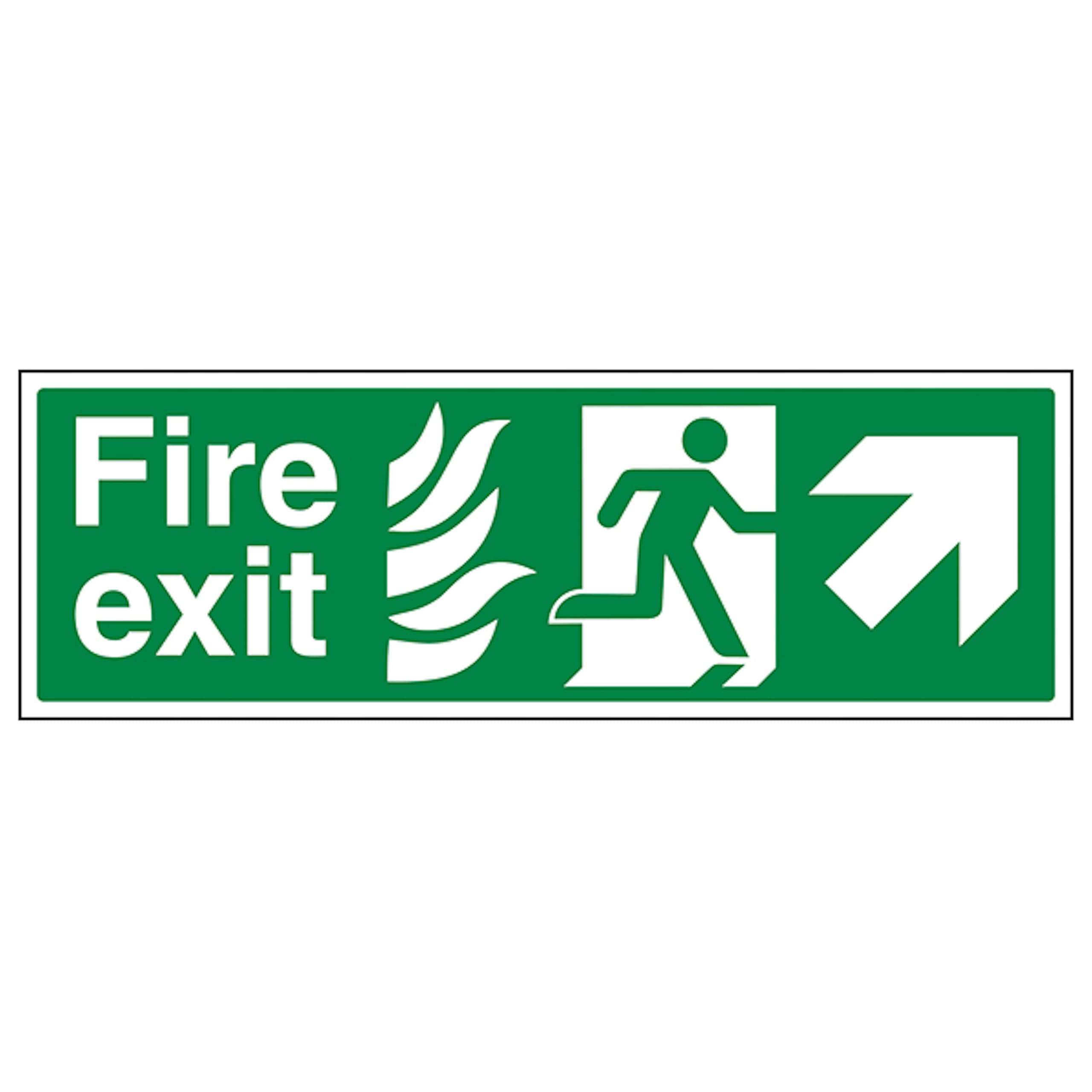 V Safety NHS Fire Exit Arrow Up Right 450 x 150 mm - 2mm Super-Tough Rigid Plastic Safety Sign