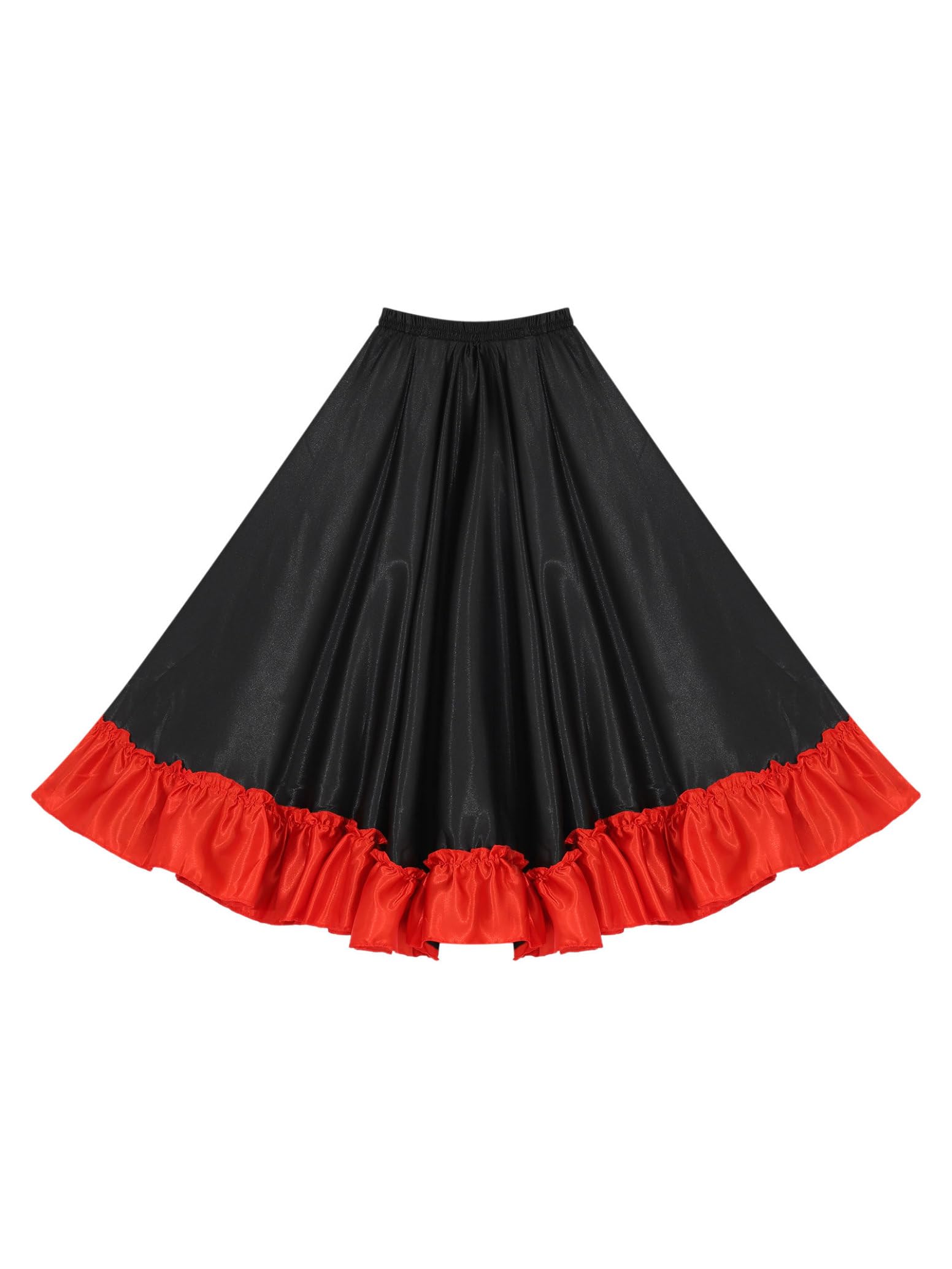 inlzdz Enfant Fille Jupe Danse Espagnole Flamenco Balançoire Jupe Maxi Danse Tauromachie Jupe Longue Danse Salon Compétition Performance