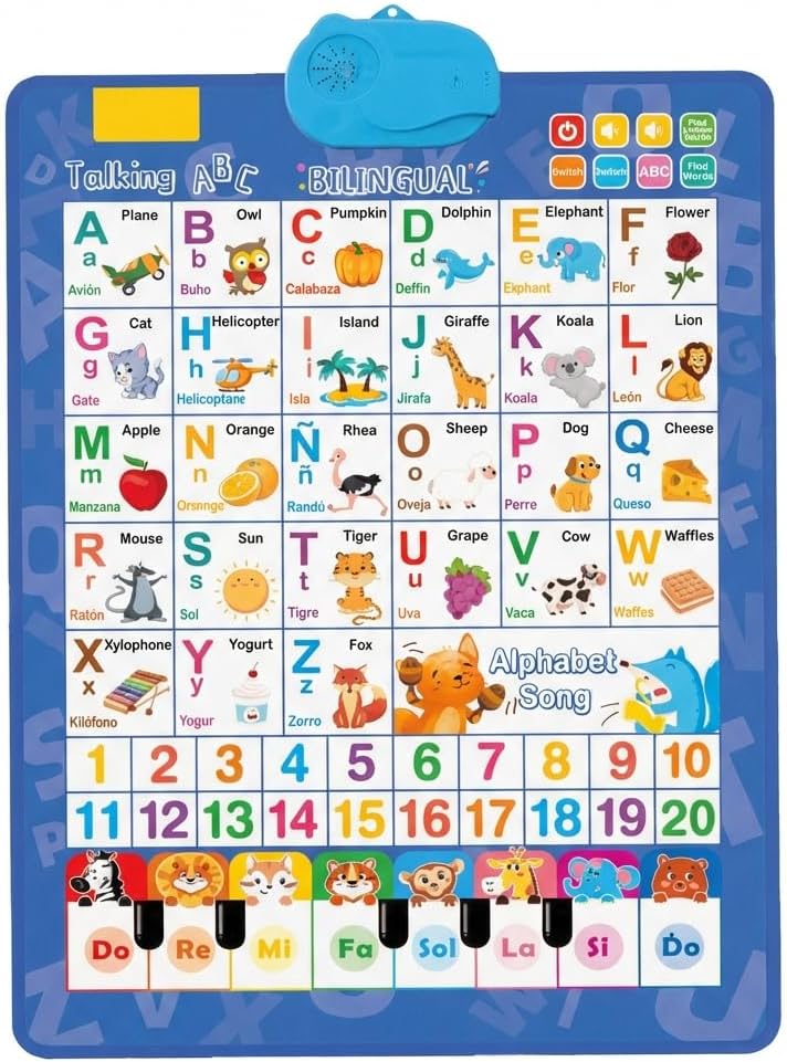 Talking Wall Charts for Kids, Bilingual English and Spanish Electronic Alphabet Poster, Interactive Talking Wall Chart for Toddlers