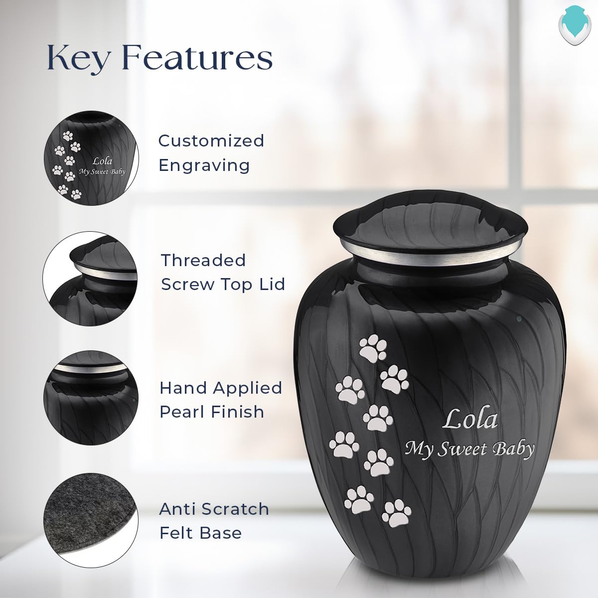 Geturns Embrace Personalized Walking Paws for Large Pets I Pearl Black Cremation Urns for Dogs and Cats I 200 lbs