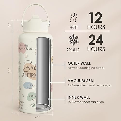 Miniatura 6 de Regalos de inspiración para mujeres y niñas, botella de agua inspiradora de acero inoxidable de 32 onzas con tapa, botellas aisladas, idea de regalo