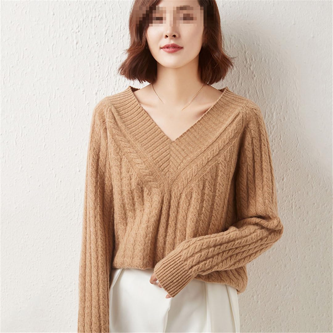 Vogrtcc Maglione da donna in lana a maniche lunghe con scollo a V