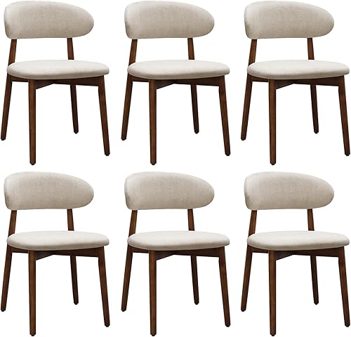 Vista 28 de Juego de 4 sillas de comedor estilo granja, sillas de cocina tapizadas de tela moderna de mediados de siglo, sillas de comedor de madera con Light