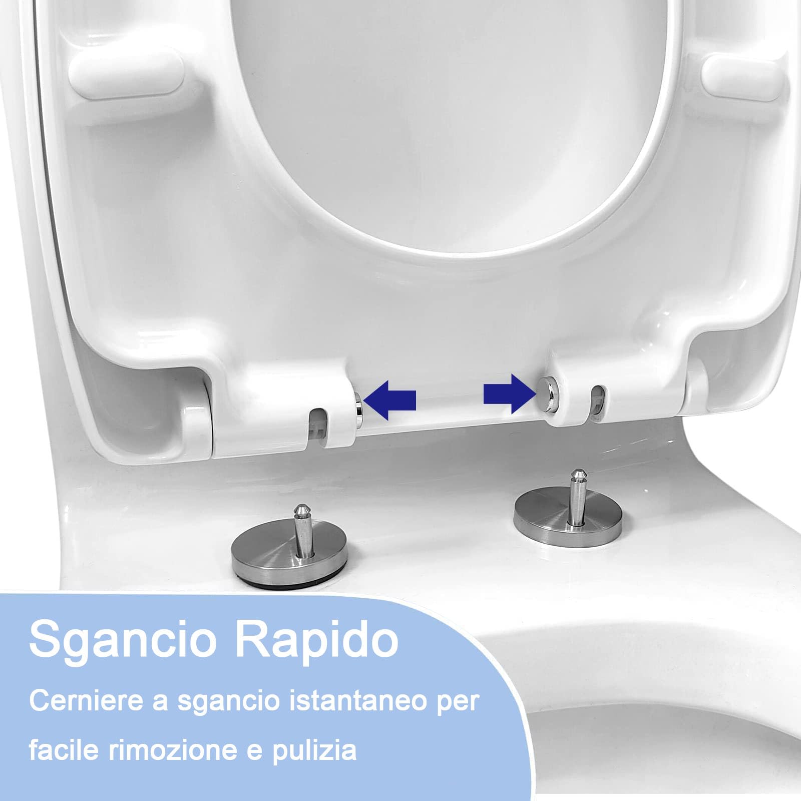 Sedile WC D Forma Chiusura Ammortizzata Bianco, Facile Pulizia, 46x36cm