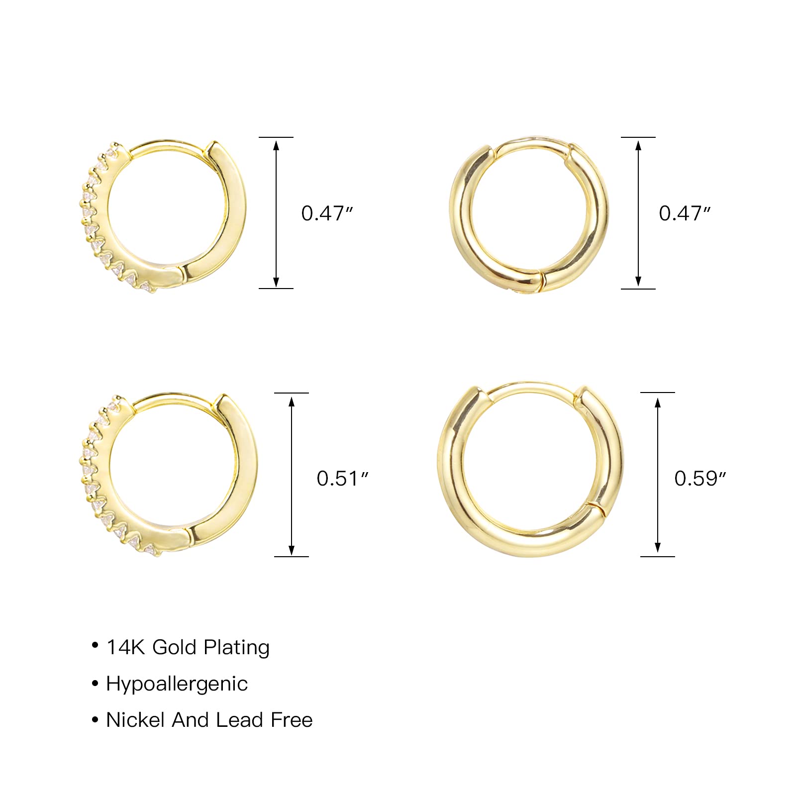 ALEXCRAFT 4 Paia Orecchini a Cerchio Argento 925 in Oro 14K/Oro Ipoallergenici per Fori Multipli con Confezione