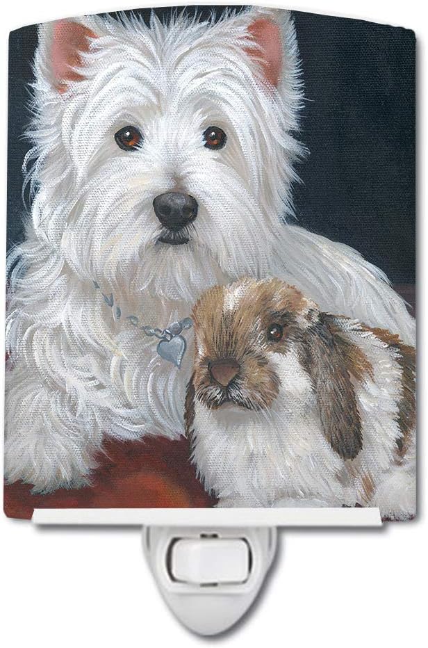 Caroline's Treasures PPP3207CNL Westie Rabbit Harmony Ceramic Night Light Compact, UL-Certified, Ideal for Bedroom, Bathroom, Nursery, Hallway, Kitchen, 6x4x3, Multicolor