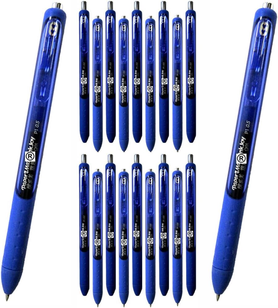 20 x Paper Mate Inkjoy Retractable Gel Ink Pen | Full Length Grip & Fast Drying | 0.5mm Fine Point Tip with Blue Colour Ink | Loose in Plain Packaging [ASIA IMPORT]