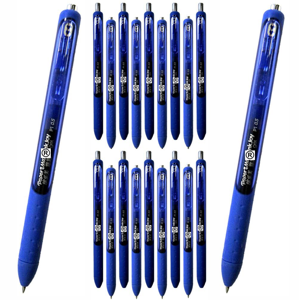 20 x Paper Mate Inkjoy Retractable Gel Ink Pen | Full Length Grip & Fast Drying | 0.5mm Fine Point Tip with Blue Colour Ink | Loose in Plain Packaging [ASIA IMPORT]
