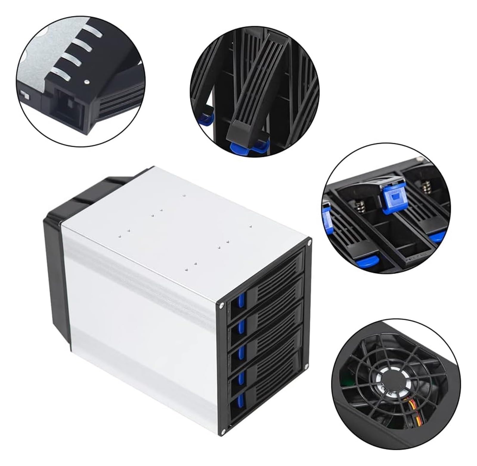 Custodia for disco rigido a 5 alloggiamenti, docking station verticale for disco rigido esterno SATA HDD SSD, supporto for custodia in lega di alluminio, adattatore di alimentazione