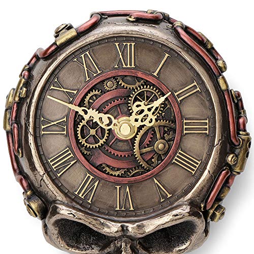 Veronese Design 8.1 Inch Steampunk Flat Skull Mechanical Gage Hanging Wall Clock Antique Bronze Finish Wall Sculpture #TOP4