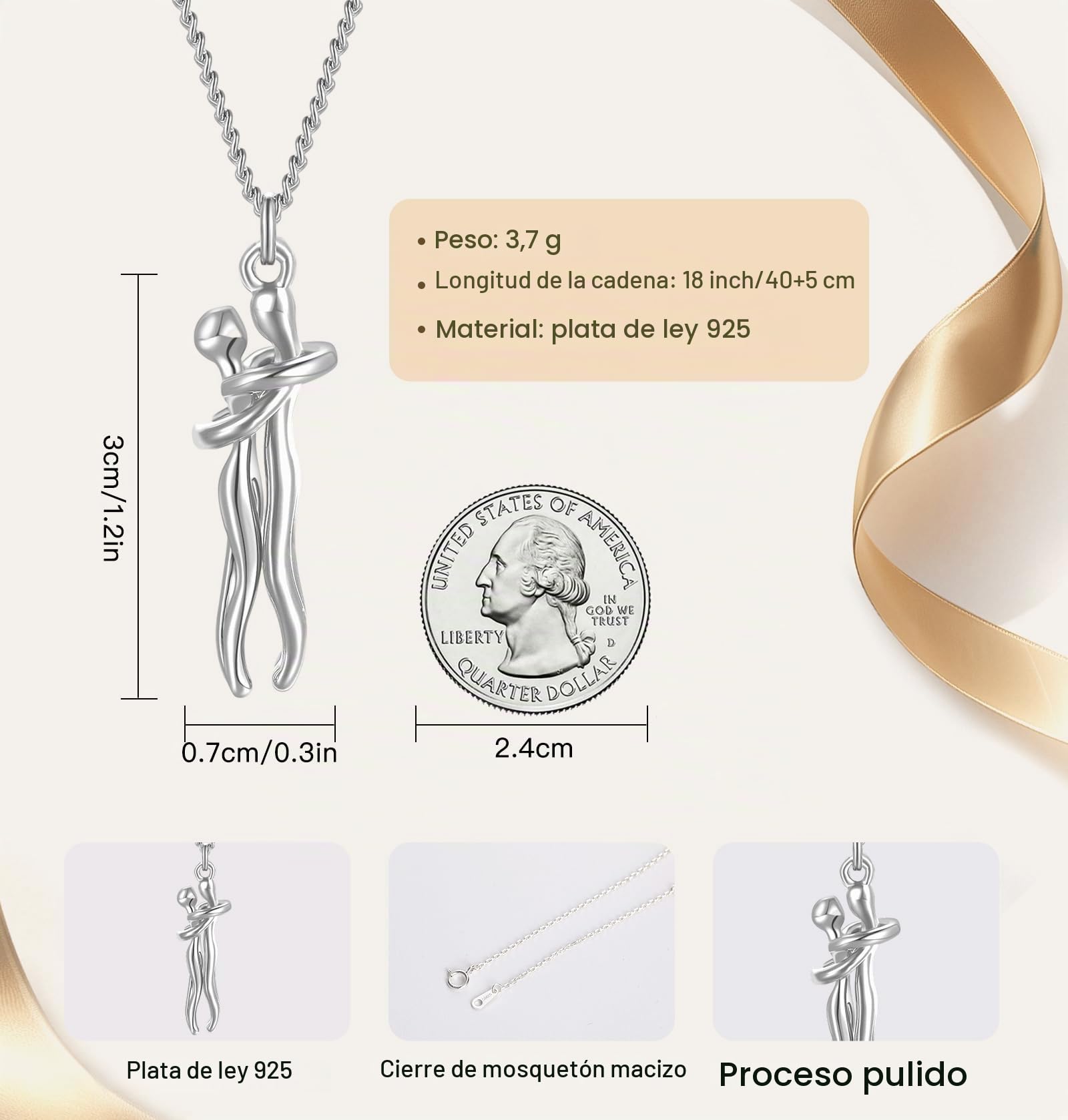 Qings Collar Abrazo para él y ella Plata de Ley Collar de Pareja con Colgante Corazón Regalo de Cumpleaños e Aniversario para Mujeres, Novio e Novia