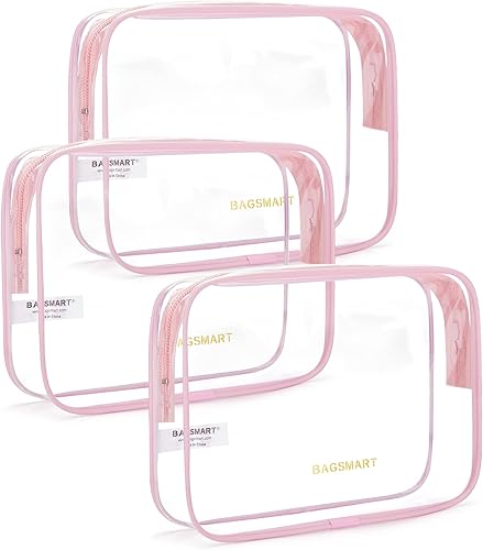 BAGSMART - Bolsa de aseo aprobada por la TSA, organizador de cosméticos y maquillaje transparente, bolsa de viaje de tamaño de cuarto de galón para