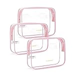 BAGSMART Clear Toiletry Bag, 3 Pack TSA Approved Travel Toiletry bag Carry on Travel Accessories Bag Airport Airline Quart Size Bags Water Repellent Makeup Cosmetic Bag for Women (Pink-3pcs)