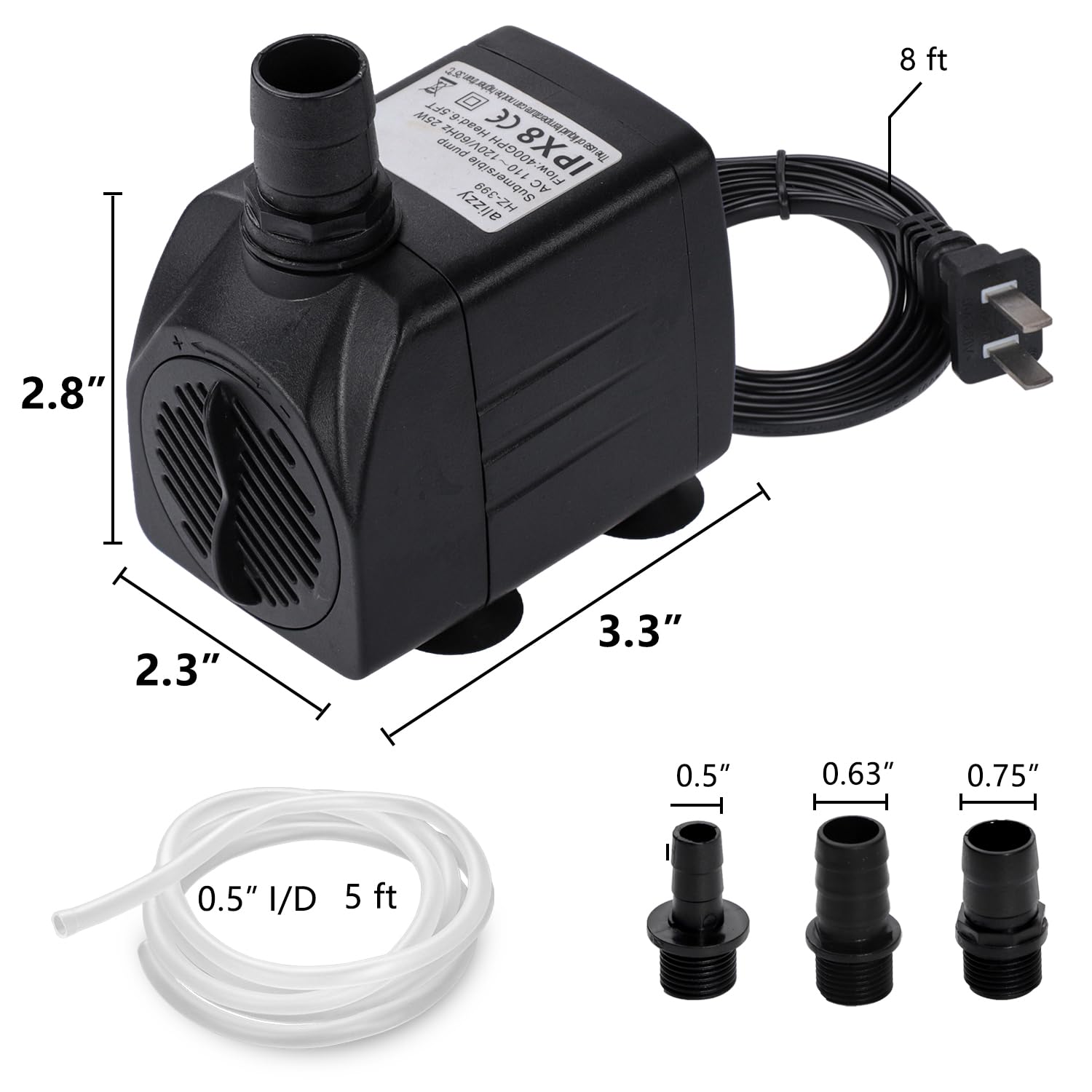 alizzy 400GPH Mała zatapialna pompa wodna (1500 l/h, 25 W) ultra cicha pompa wodna z podnoszeniem 1,5 m i kablem zasilającym o długości 6 stóp do akwarium, akwarium