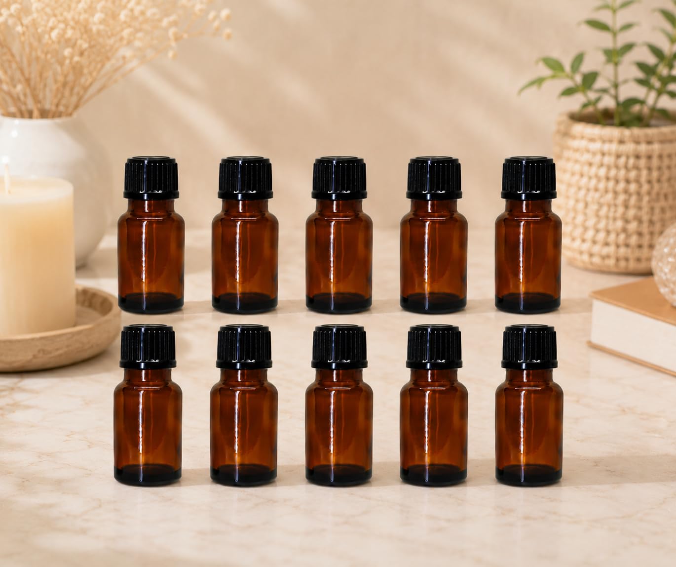 Small Decorative Amber Glass Vials 10ml Empty Bottles for Table (Set of 10)-image-16