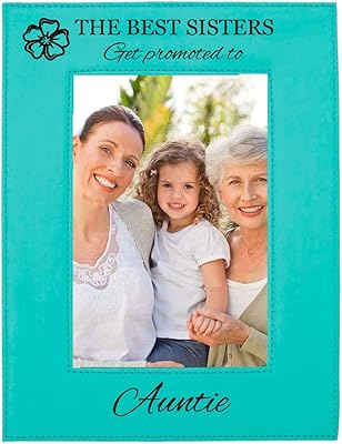 CustomGiftsNow The Best Moms Get Promoted to Auntie Teal Leatherette Wall Hanging/Tabletop 5x7 Landscape Vertical Picture Group Family New Grandchild Baby Photo Frame