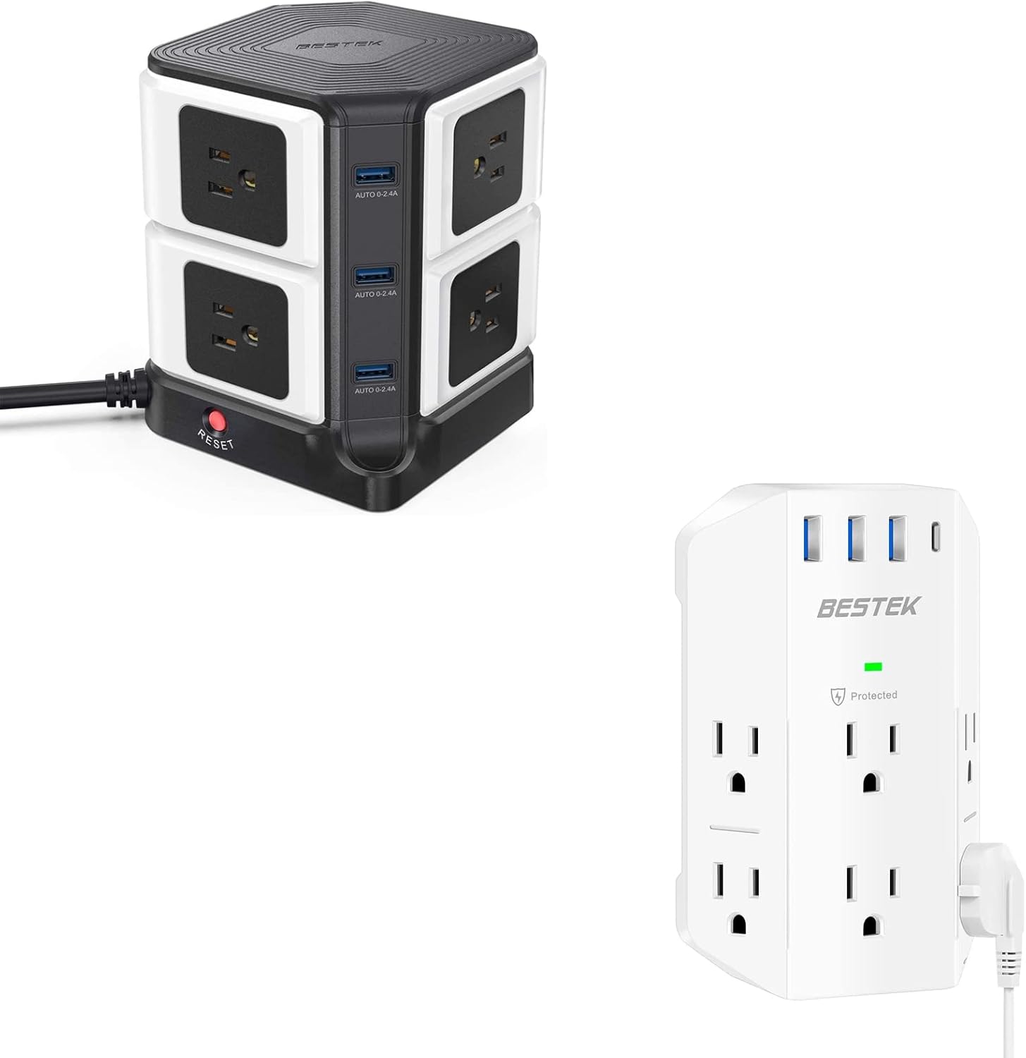 8Outlets USB Power Strip Tower with 3Port USB Charging