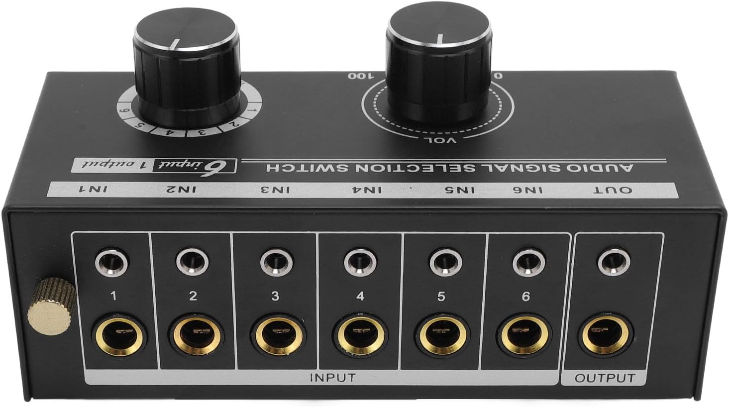6 Way Sound Switcher, 6 Input 1 Output Sound Switcher Volume Control 3.5mm 6.35mm Sound Signal Selector