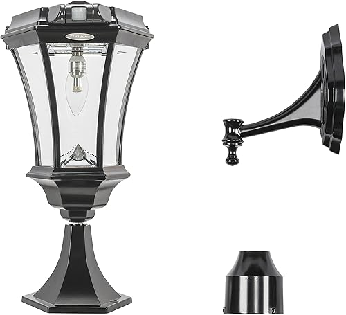 GAMA Sonic Luz solar con sensor de movimiento, bombilla victoriana, aluminio negro, 3 opciones de montaje, ajuste de 3 pulgadas para postes de