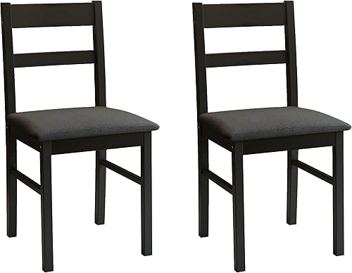 Miniatura 6 de Juego de 2 sillas de cocina de madera maciza para comedor, cocina y comedor, color negro