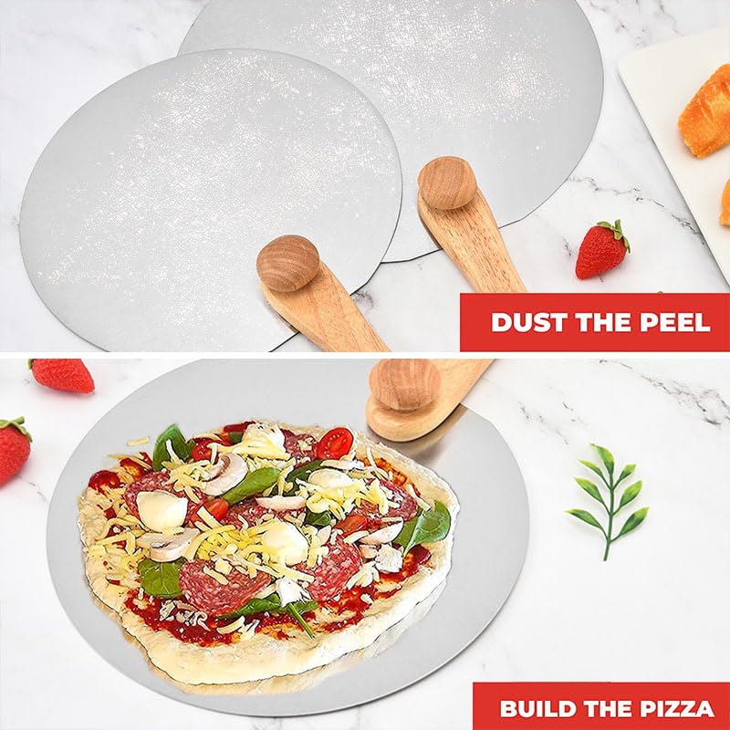 Pala Pizza Pala for pizza de acero inoxidable 10/12 pulgadas, pala for redonda, espátula metal for con mango madera plegable, herramienta for hornear casera(10inch Round)