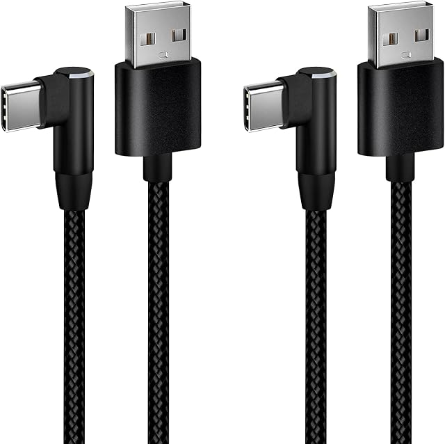 USB C Cable 2M 3M 2 pack 3A Right Angle USB C Cable 90 Degree Braided LongType C Charger Cable Fast Charging Compatible with Samsung Galaxy S20 S10 S9 FE A40 A50 A70, P40 P30 P20, Xperia