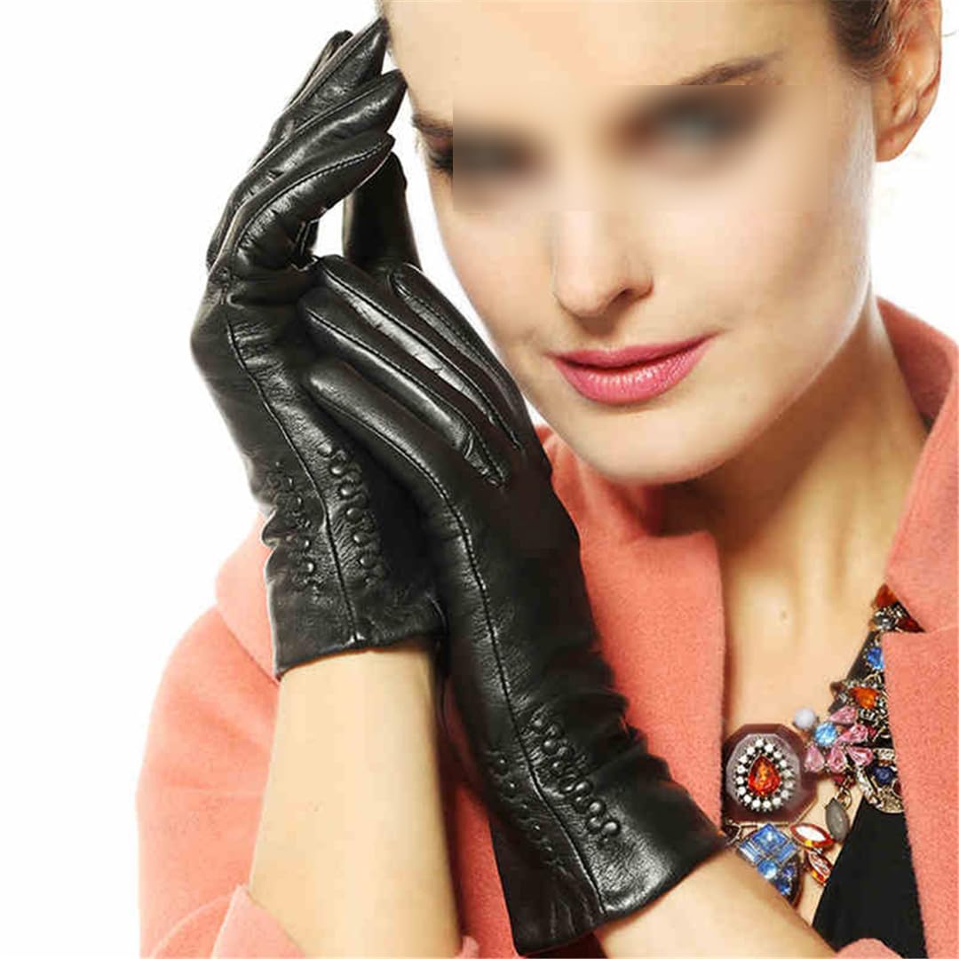 Yeuyyben Guanti In Pelle Da Donna Guanti Invernali Caldi Guanti Da Guida Corti In Pelle Di Pecora Con Ricamo Da Donna