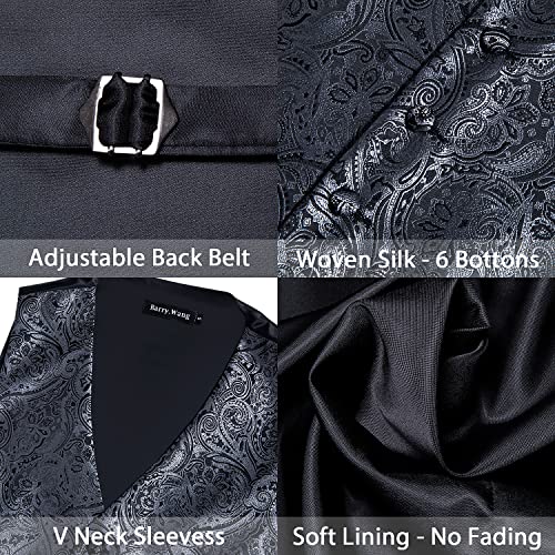 Image of Barry.Wang Mens Suit Vest Paisley /Flower Silk Jacquard Waistcoat Ties Set Formal /Leisure 5PCS
