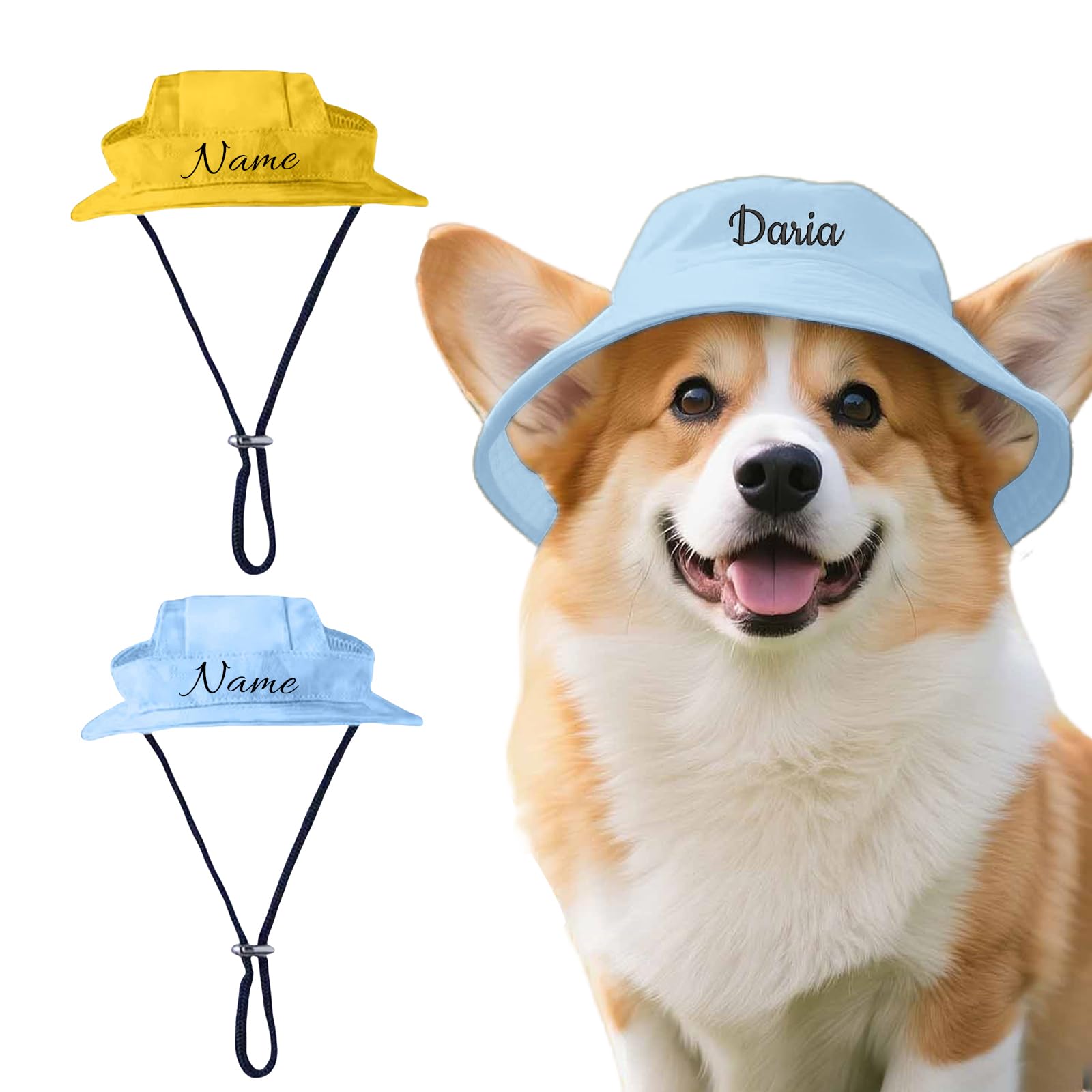 Dog Hat Custom Embroidery with Dog's Name - UV Protection Visor Cap For Small Dogs Cats Accessories for Small/Medium Dogs Outdoor Sun Protection (Blue, M)