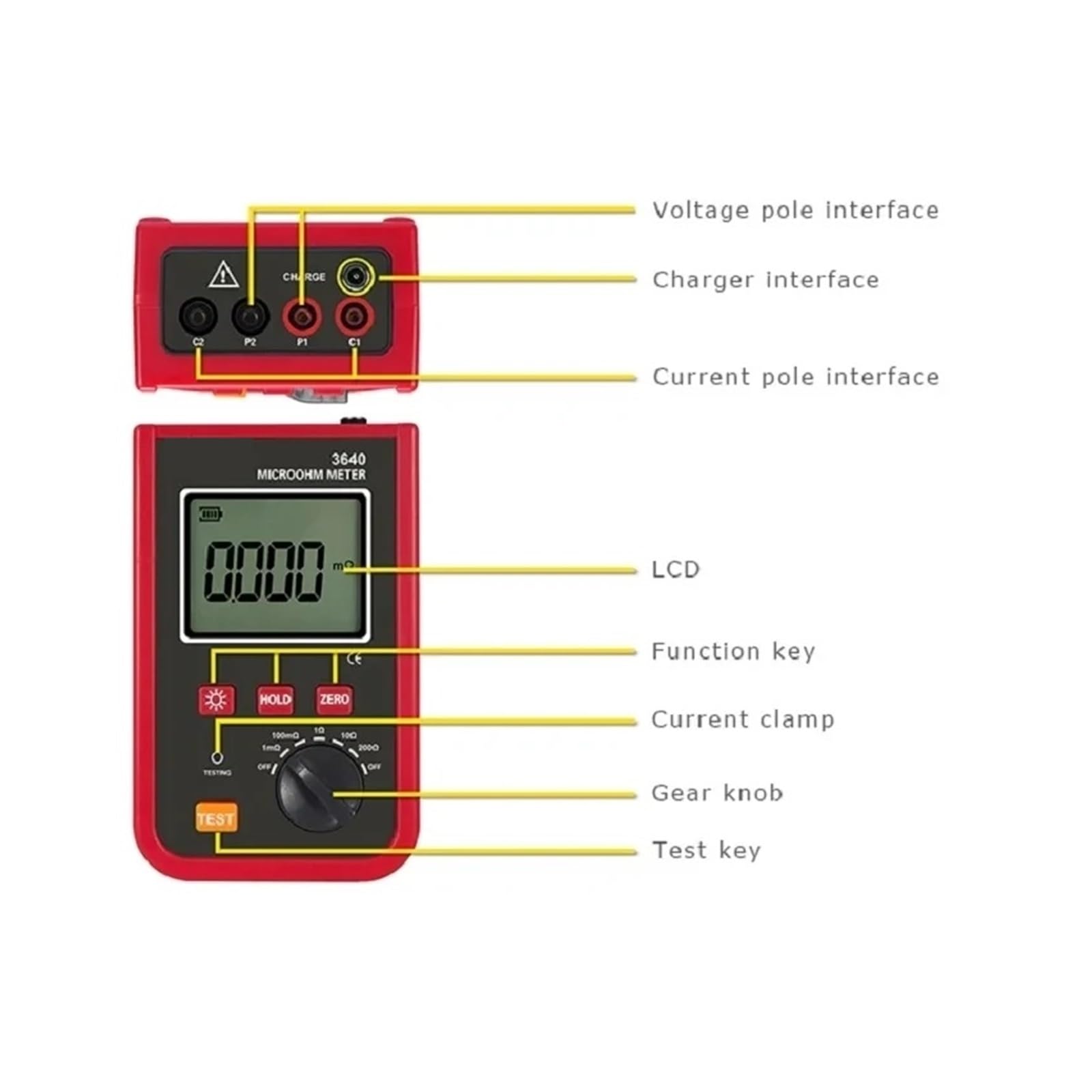 Isolationsprüfgerät, 3640 Präzisions-4-Draht-Milliohmmeter 1mΩ-200kΩ Milliohm-Klemmen-Erdungswiderstandstester For Wicklungen DC